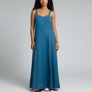 ARMANI JEANS Vintage 90’s Denim Blue Jumper Maxi Dress Size 12 100% Linen Baggy